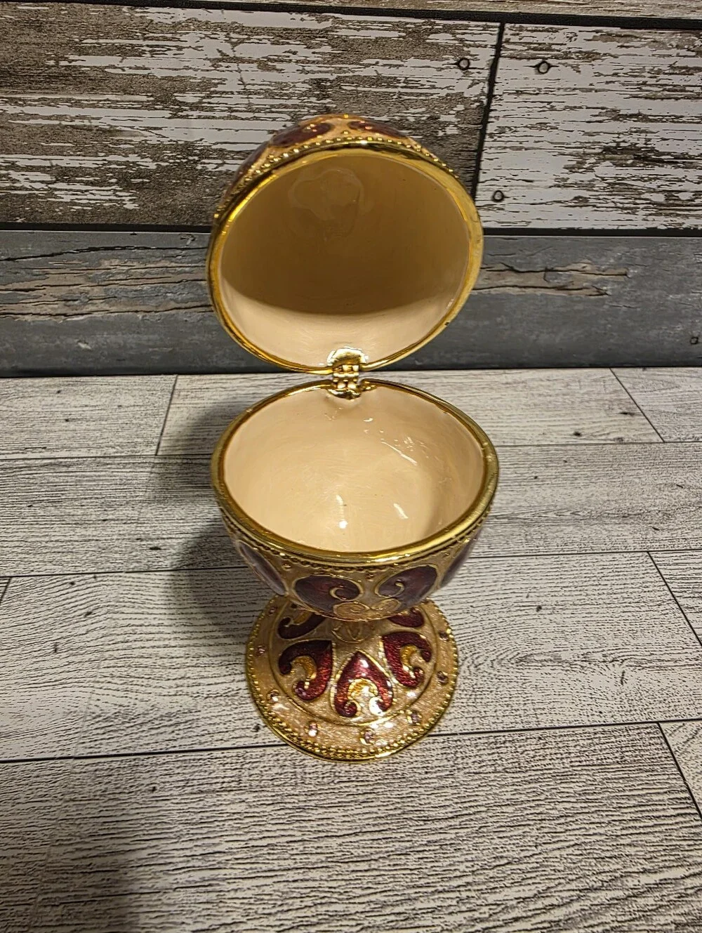 Ornate Decorative Egg Trinket Box - Gold and Red
